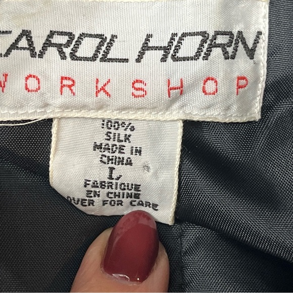 Carol Horn black SILK Bomber ZIP JACKET 90s Tan Gray Blue brown ART to wear LRG - Picture 3 of 16